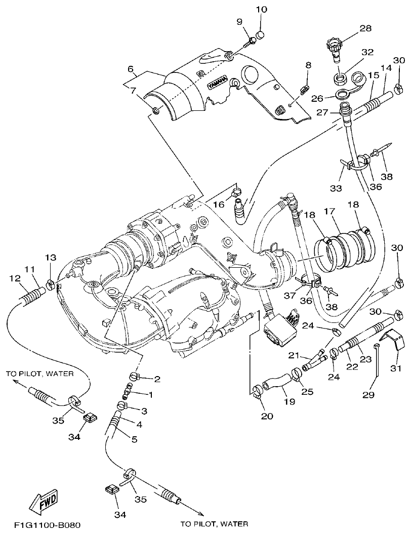 Yamaha F1G1 EXHAUST 2 parts diagram